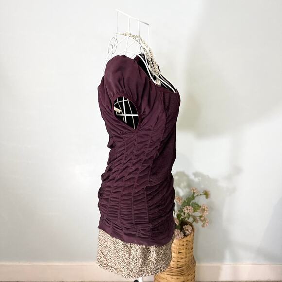 Cute vintage y2k maroon/ purple tight lace pleated stretchy top - Picture 4 of 6